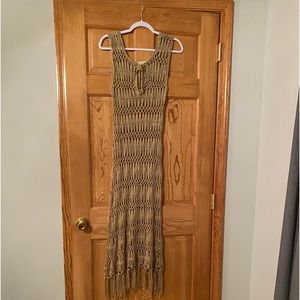 Tan sheer crouched maxi dress L NWOT